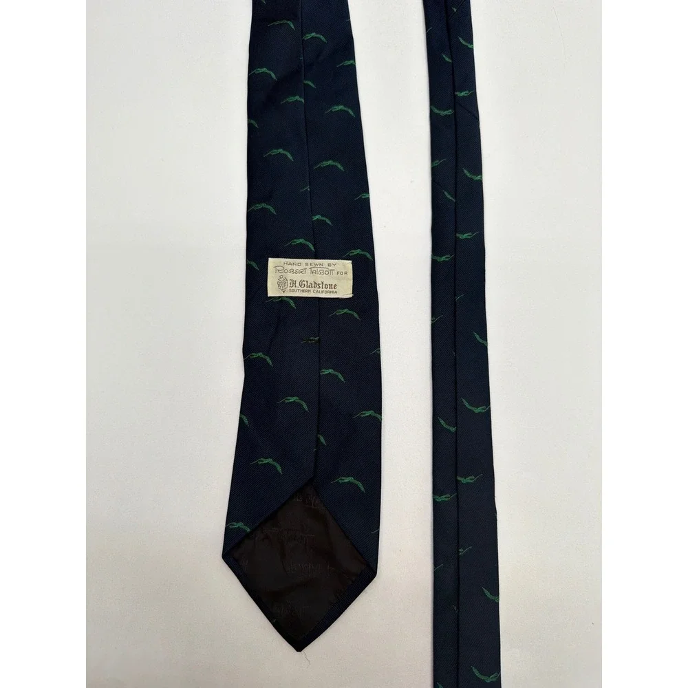 Robert Talbott H Gladstone Mens Navy Blue Green Embroidered Silk Blend Tie 57in